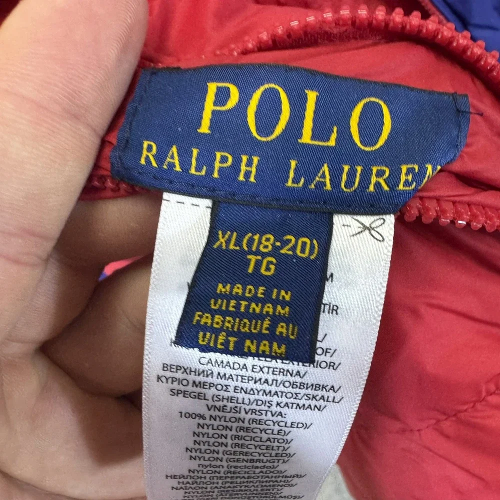 Polo Ralph Lauren Puffer Jacket Kids XL‎ 18-20 Blue Red Reversible Quilted Zip